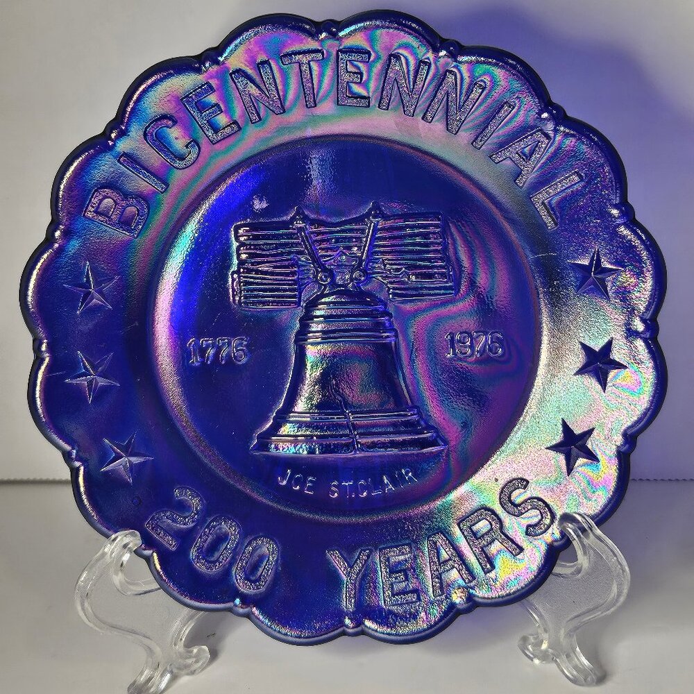 Joe St. Clair 1776 1976 Cobalt Blue Carnival Glass Bicentennial Plate